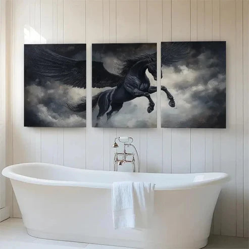 3pcs Winged Horse Soaring Through Stormy Perfect Wall Art Canvas Unframed - High Quality Print 100% Australian Made Wall Canvas