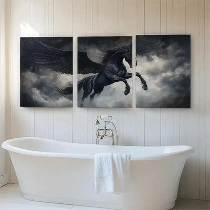 3pcs Winged Horse Soaring Through Stormy Perfect Wall Art Canvas Unframed - High Quality Print 100% Australian Made Wall Canvas