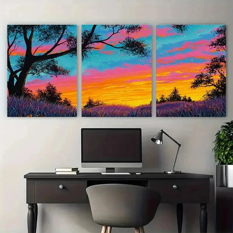 3pcs Original Warm Sunset Painting Perfect Wall Art Set Canvas Framed 50x70cm - High Quality Print 100% Australian Made Wall Canvas Ready to Hang