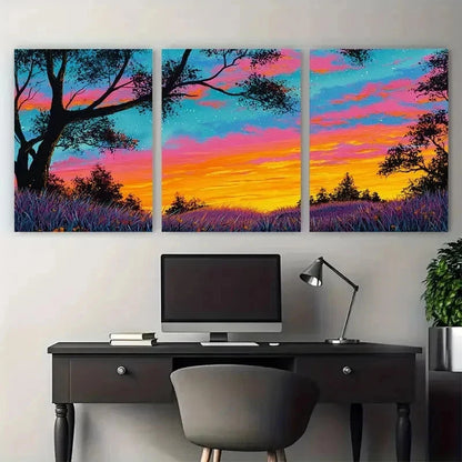 3pcs Original Warm Sunset Painting Perfect Wall Art Set Canvas Framed 50x70cm - High Quality Print 100% Australian Made Wall Canvas Ready to Hang