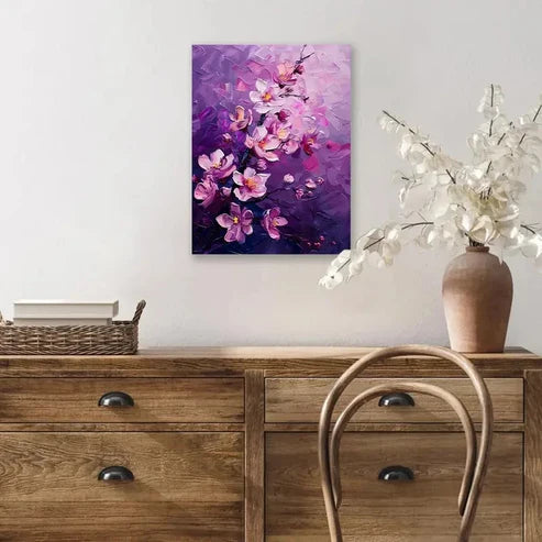 Beautiful Abstract Pink Cherry Blossoms Painting 60x90cm Metal Print Ready to Hang
