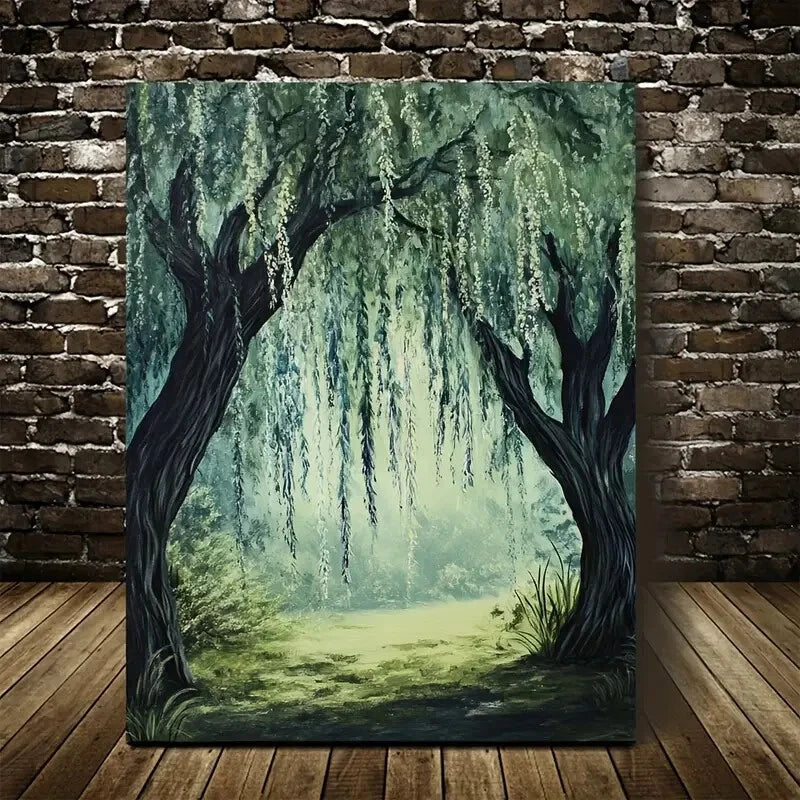 Serene Green Foliage Design Painting 40x60cm Metal Print Ready to Hang - Bella Home Decor