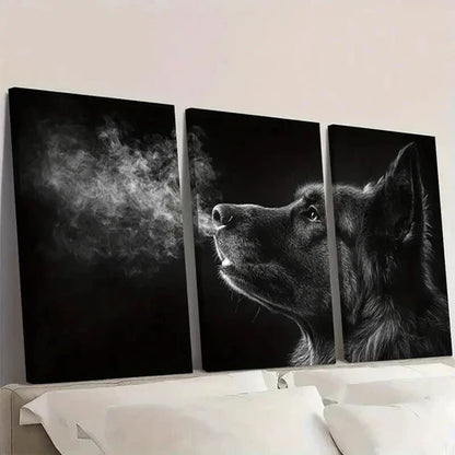3pcs Black & White German Shepherd Dog Wall Art Canvas Unframed - High Quality Print 100% Australian Made Wall Canvas - Bella Home Decor