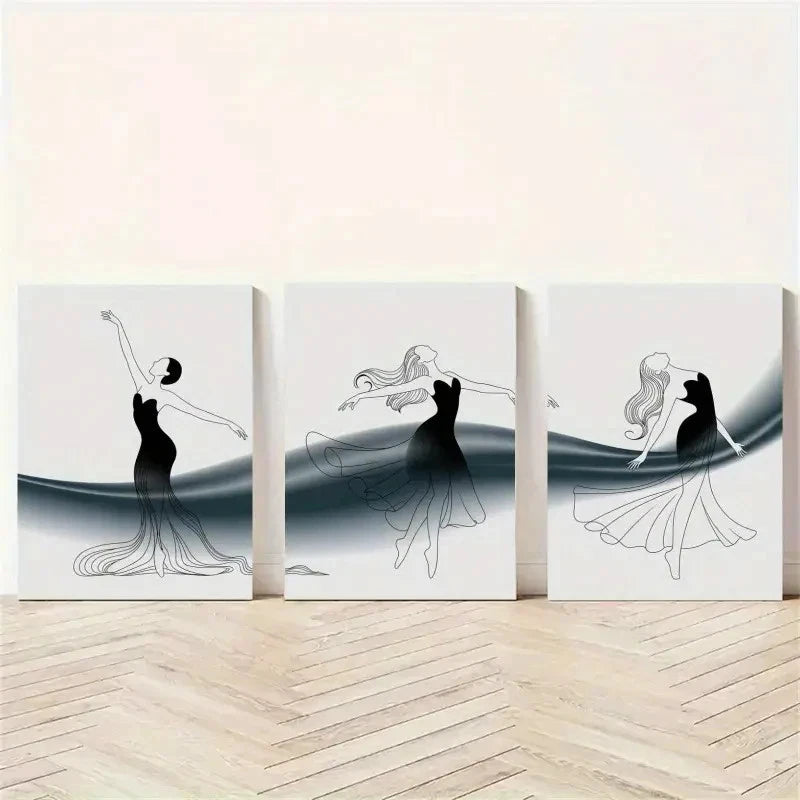 3pcs Elegant Dancing Silhouettes  Wall Art Set Canvas Framed 60x90cm - High Quality Print 100% Australian Made Wall Canvas Ready to Hang