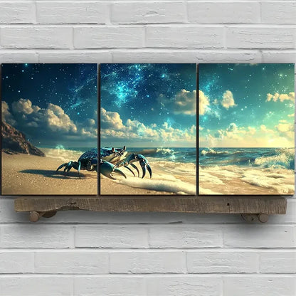 3pcs Crabs on The Beach White Clouds Metal Print Ready to Hang Art - Bella Home Decor