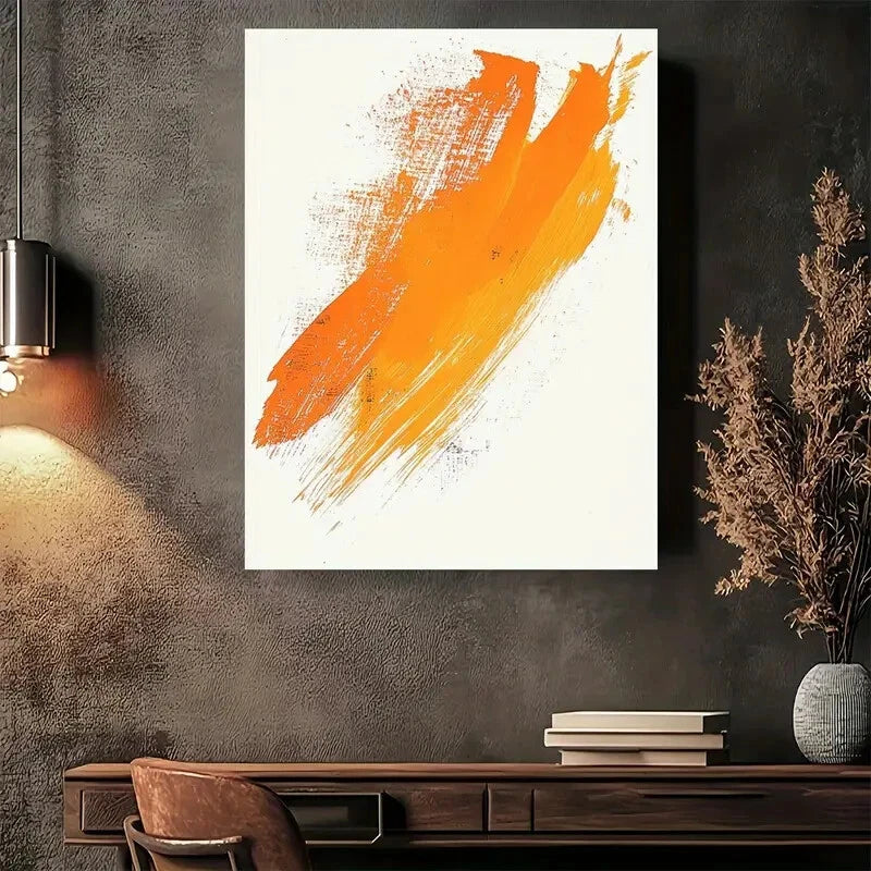 Beautiful Abstract Orange Brushstroke Painting 40x60cm Metal Print Ready to Hang - Bella Home Decor