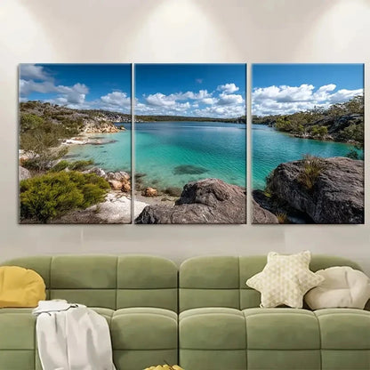 3pcs Lake Mckenzie Travel Print Australia Wall Art Set Canvas Framed 50x70cm - High Quality Print 100% Australian Made Wall Canvas Ready to Hang