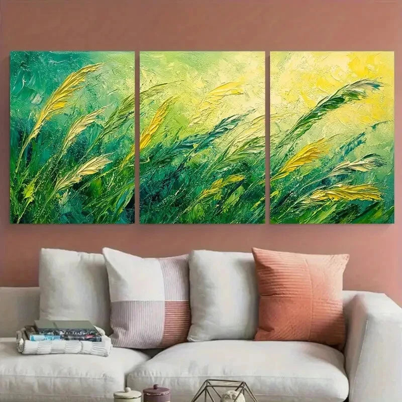 3pcs Abstract Grassy Nature Foliage Scene Metal Print Ready to Hang Art - Bella Home Decor
