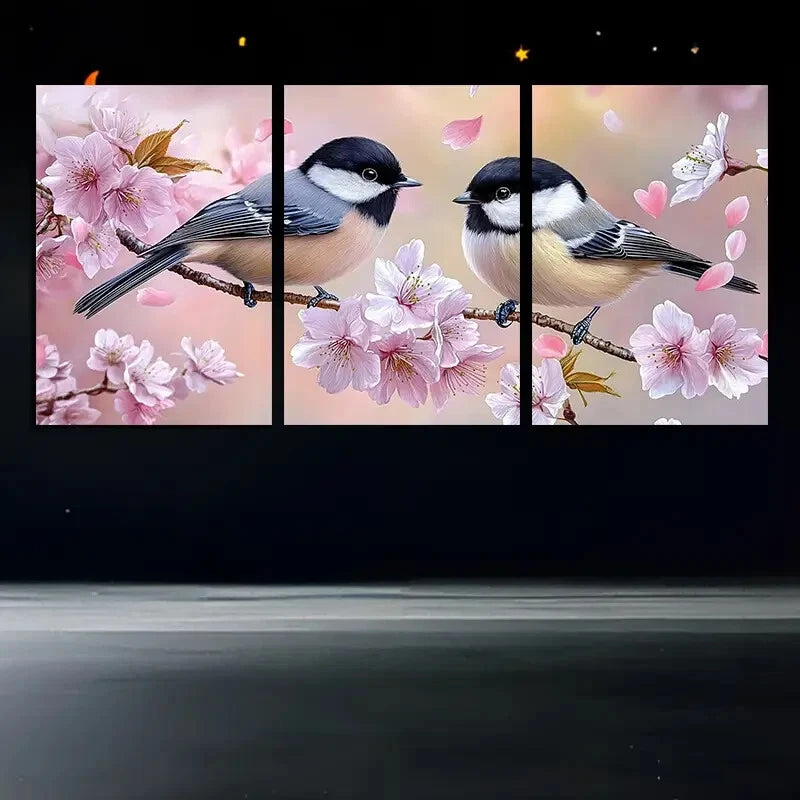 3pcs Vibrant Birds on Pink Floral Branches Scene Metal Print Ready to Hang Art - Bella Home Decor