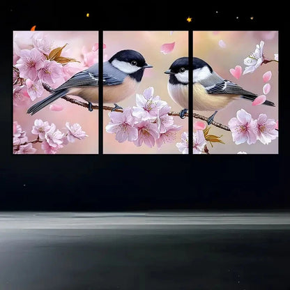 3pcs Vibrant Birds on Pink Floral Branches Scene Metal Print Ready to Hang Art - Bella Home Decor