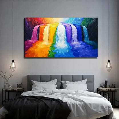 Colorful Waterfall Vibrant Wall Art Canvas Office Home Room Framed 120x60cm