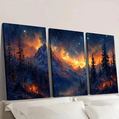 3pcs Starry Night Landscape  Midnight Summit Z  Wall Art Set Canvas Framed 60x90cm - High Quality Print 100% Australian Made Wall Canvas Ready to Hang