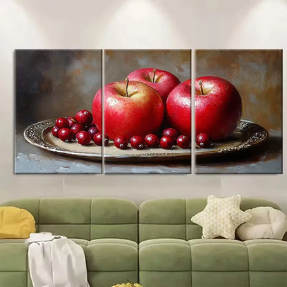 3pcs Still Life Red Apples and Cranberries Metal Print Ready to Hang Art