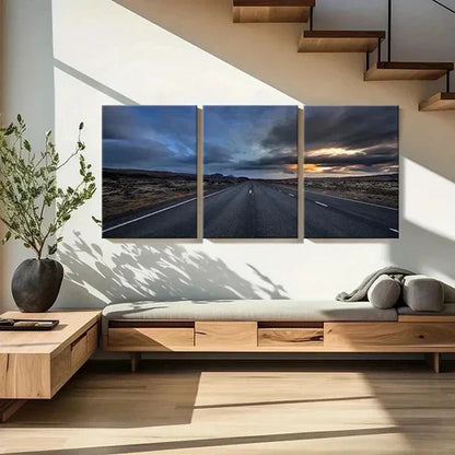 3pcs Road at Dusk & Sunset Landscape Wall Art Canvas Unframed - High Quality Print 100% Australian Made Wall Canvas