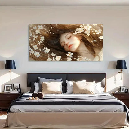 Sleeping Woman & White Flowers Wall Art Canvas Office Home Room Framed 120x60cm - Bella Home Decor
