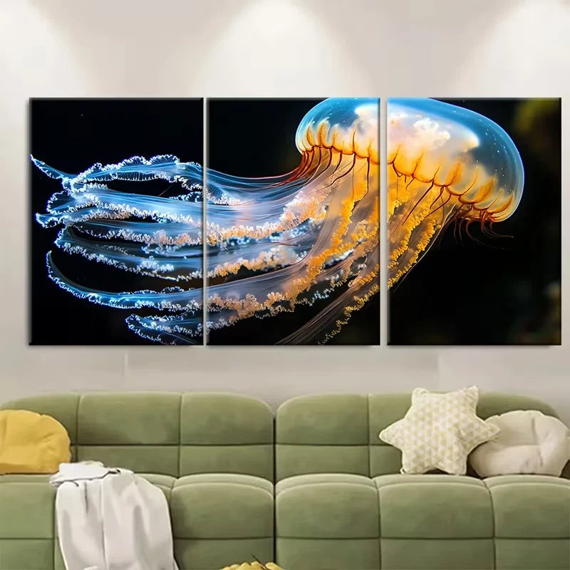 3pcs Translucent Jellyfish Graceful Sea Life Metal Print Ready to Hang Art - Bella Home Decor