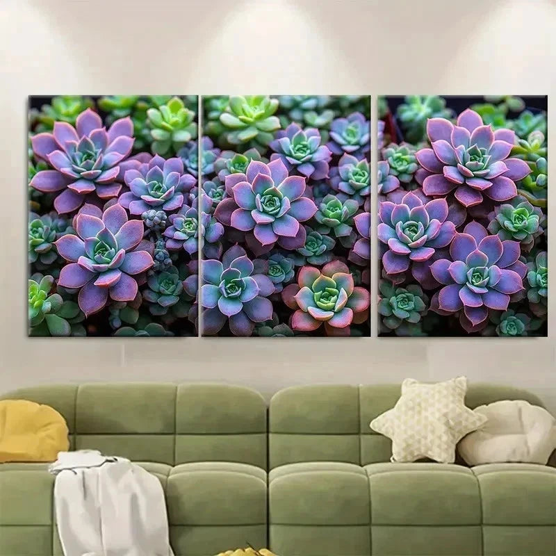 3pcs Paper Purple and Green Bunch GH  Wall Art Set Canvas Framed 40x60cm - High Quality Print 100% Australian Made Wall Canvas Ready to Hang
