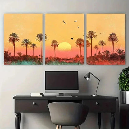 3pcs Vibrant Sunset Artwork Botanical Perfect Wall Art Set Canvas Unframed – High Quality Print 100% Australian Made Wall Canvas