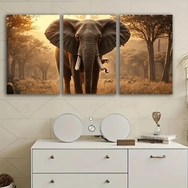3pcs African Elephant Wildlife Wall Art Set Canvas Framed 40x60cm - High Quality Print 100% Australian Made Wall Canvas Ready to Hang - Bella Home Decor