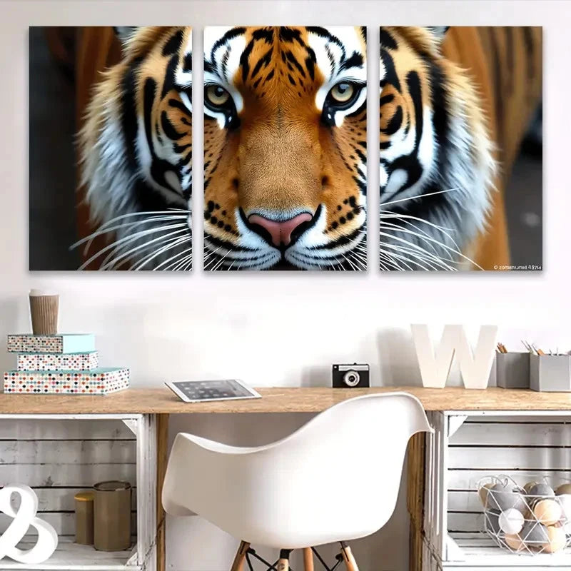 3pcs Close Up of a Tiger Painting   Wall Art Set Canvas Framed 60x90cm - High Quality Print 100% Australian Made Wall Canvas Ready to Hang - Bella Home Decor