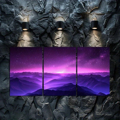 3pcs Pink and Purple Starry Night Sky Metal Print Ready to Hang Art