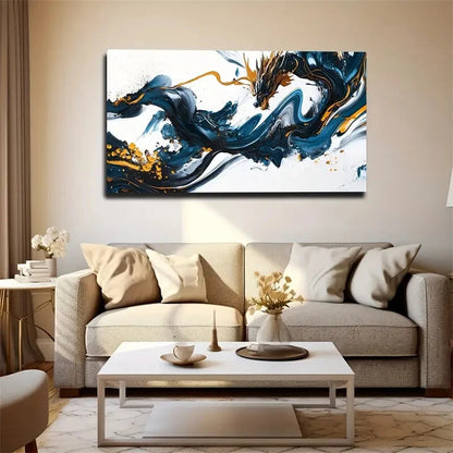 Blue Black Golden Abstract Wall Art Canvas Office Home Room Framed 120x60cm - Bella Home Decor