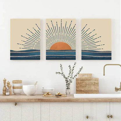 3pcs Abstract Sunset Contemporary Wall Art Set Canvas Unframed - High Quality Print 100% Australian Made Wall Canvas - Bella Home Decor