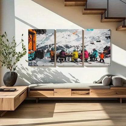 3pcs Snowy Mountains Ski Resort Cable Cars Metal Print Ready to Hang Art - Bella Home Decor