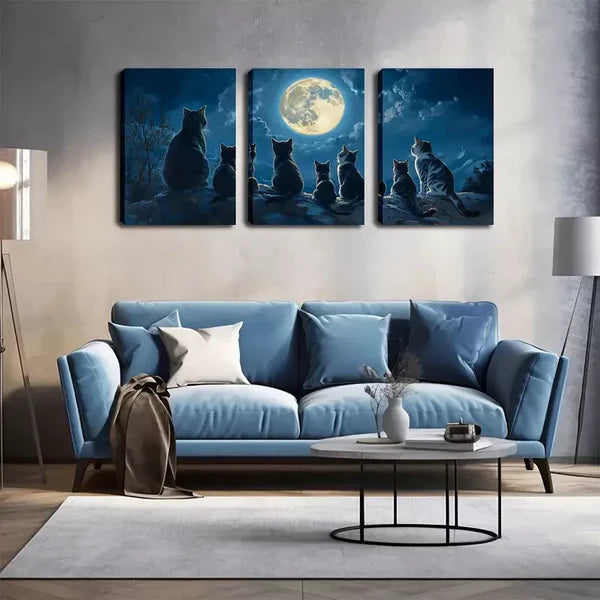 3pcs A Group Of Cats Looking At The Stars Wall Art Set Canvas Framed 60x90cm - High Quality Print 100% Australian Made Wall Canvas Ready to Hang - Bella Home Decor
