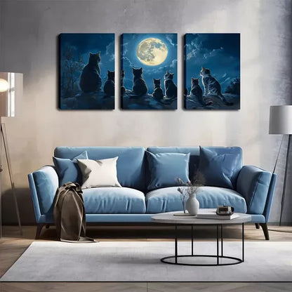3pcs A Group Of Cats Looking At The Stars Wall Art Set Canvas Framed 60x90cm - High Quality Print 100% Australian Made Wall Canvas Ready to Hang - Bella Home Decor