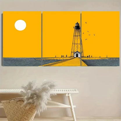 3pcs Vibrant Yellow & Blue Seascape Wall Art Set Canvas Framed 60x90cm - High Quality Print 100% Australian Made Wall Canvas Ready to Hang