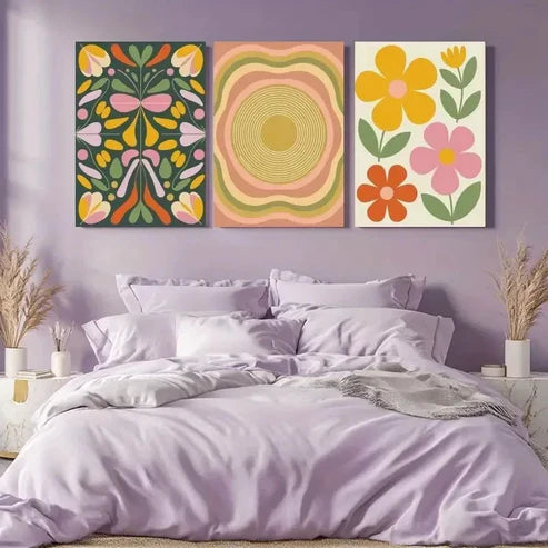 3pcs Vibrant Abstract floral Canvas Wall Art Canvas Unframed - High Quality Print 100% Australian Made Wall Canvas - Bella Home Decor