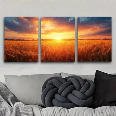 3pcss Golden Wheat Field Sunset -nature Wall Art Set Canvas Framed60x90cm - High Quality Print 100% Australian Made Wall Canvas Ready to Hang