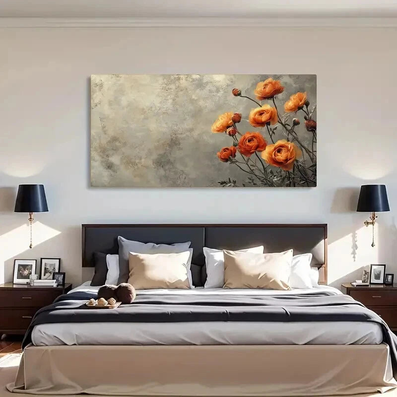 Orange Bouquet Floral Décor Wall Art Canvas Office Home Room Framed 120x60cm - Bella Home Decor