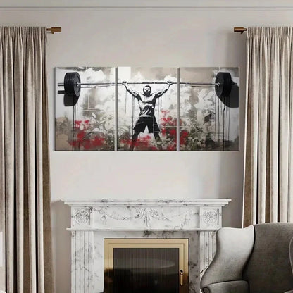 3pcs Street Art Weightlifting Graffiti Urban Scene Metal Print Ready to Hang Art - Bella Home Decor