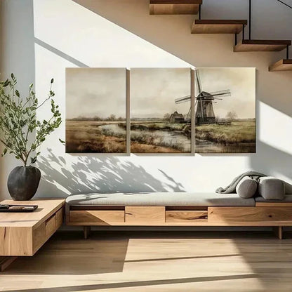 3pcs Windmill Landscape Artwork Rustic Farmhouse Wall Art Canvas Unframed - High Quality Print 100% Australian Made Wall Canvas