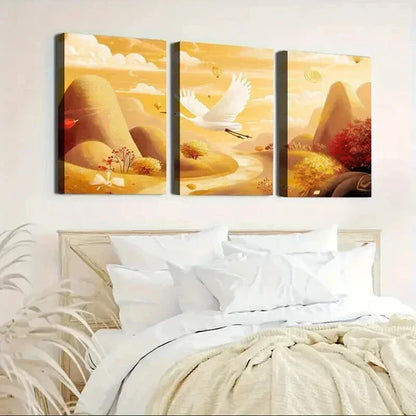3pcs Landscape with White Swan & Sunlit Sky Art Set Canvas Unframed - High Quality Print 100% Australian Made Wall Canvas