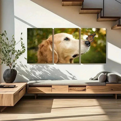 3pcs Golden Retriever with Butterfly Wall Art Set Canvas Framed 40x60cm - High Quality Print 100% Australian Made Wall Canvas Ready to Hang - Bella Home Decor