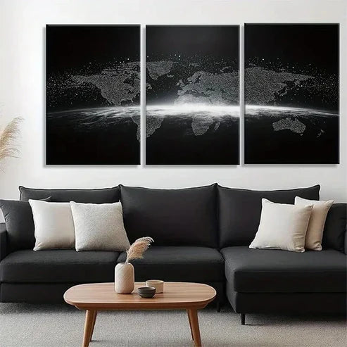 3pcs Geometric Black White Design Map Perfect Wall Art Canvas Unframed – High Quality Print 100% Australian Made Wall Canvas - Bella Home Decor