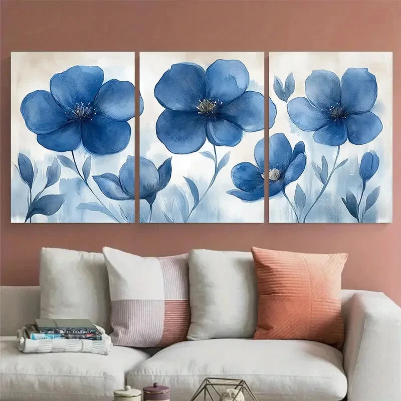 3pcs Elegant Blue Botanical Illustration Metal Print Ready to Hang Art - Bella Home Decor
