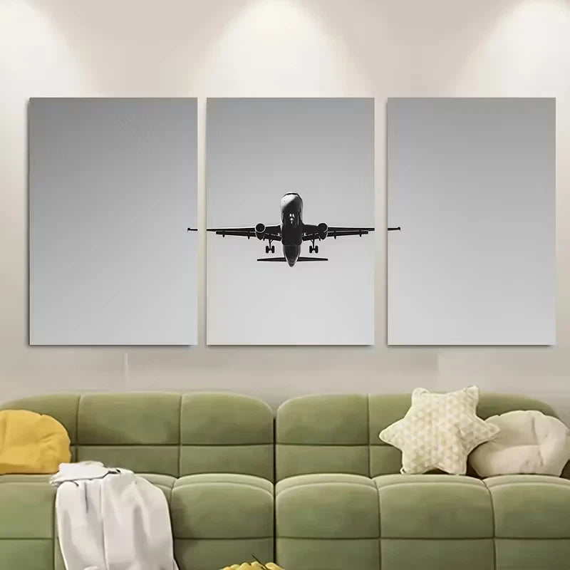 3pcs Commercial Jet In Flight Photography Metal Print Ready to Hang Art - Bella Home Decor