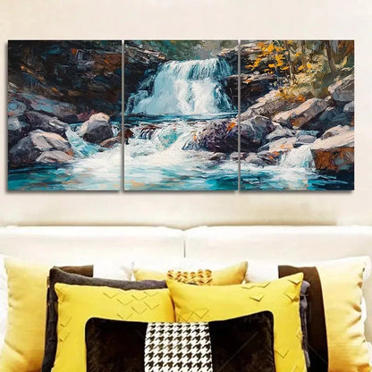 3pcs Cascaded River Painting Wall Art Set Canvas Framed 50x70cm - High Quality Print 100% Australian Made Wall Canvas Ready to Hang - Bella Home Decor