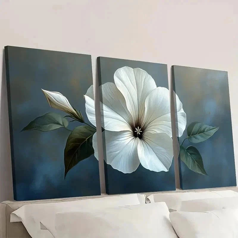 3pcs White Petunia Flower Art Prints X   Wall Art Set Canvas Framed 50x70cm - High Quality Print 100% Australian Made Wall Canvas Ready to Hang