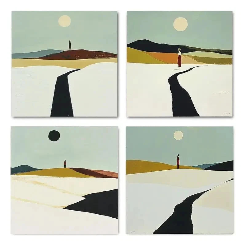 4pcs Girl And Autumn Moon Night Wall Art Canvas Framed