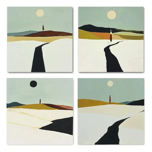 4pcs Girl And Autumn Moon Night Wall Art Canvas Framed