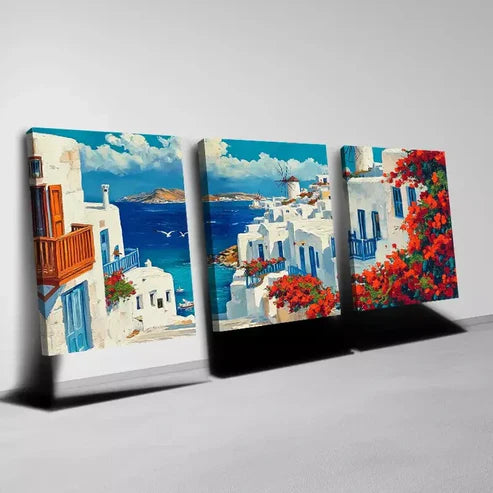 3pcs Beautiful Seaside with Flowers and Seagulls Wall Art Canvas Unframed - High Quality Print 100% Australian Made Wall Canvas - Bella Home Decor