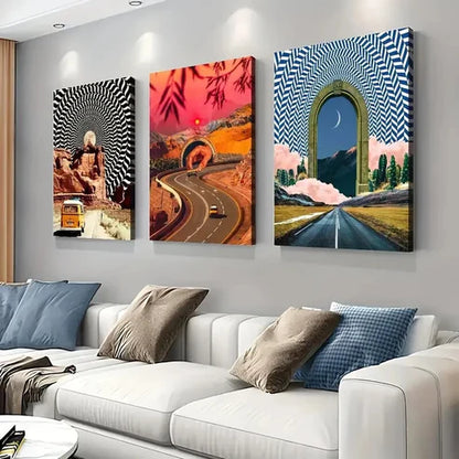 3pcs Modern Surreal Vehicle Road Trip Deco Wall Art Set Canvas Unframed - High Quality Print 100% Australian Made Wall Canvas