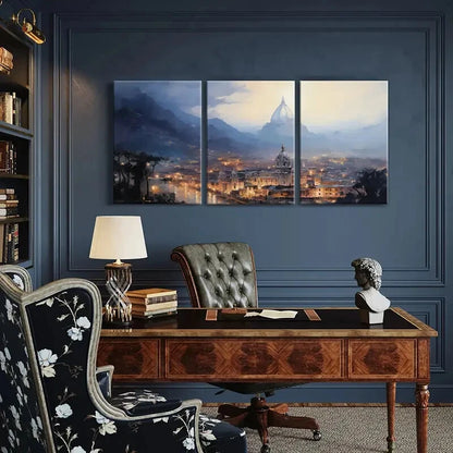 3pcs Mountain Landscape Cathedral Silhouette Metal Print Ready to Hang Art - Bella Home Decor