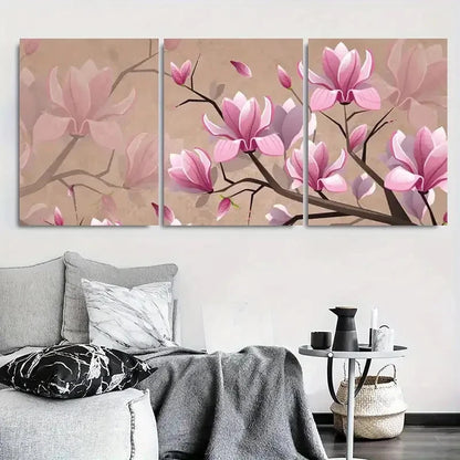 3pcs Pink Magnolia Botanical Branch Wall Art Set Canvas Framed 40x60cm - High Quality Print 100% Australian Made Wall Canvas Ready to Hang