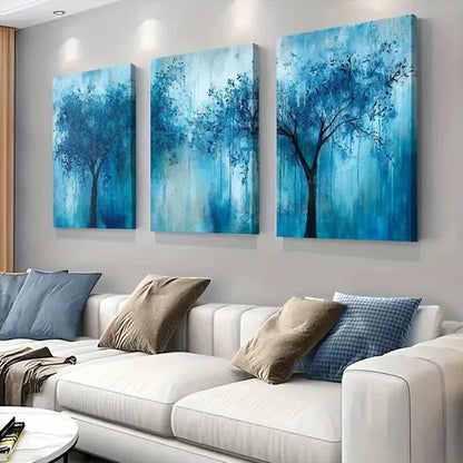 3pcs Abstract Blue Tree Vibrant Forest Scene  Wall Art Set Canvas Unframed - High Quality Print 100% Australian Made Wall Canvas - Bella Home Decor